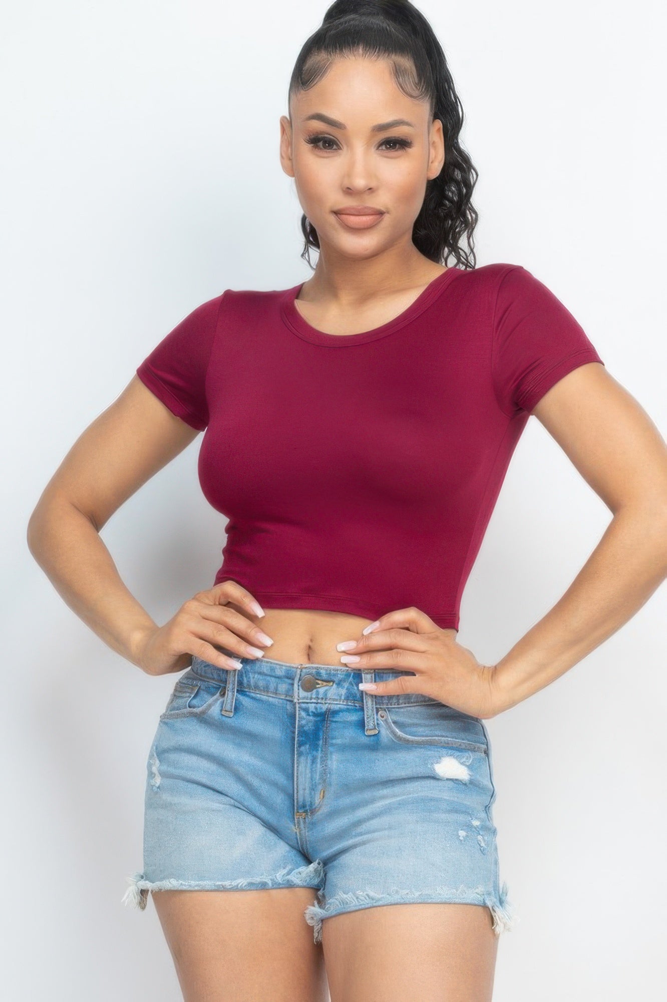 Ladies Casual Crop Top Shirt – Short Sleeve Round Neck Soft Comfortable Summer Top