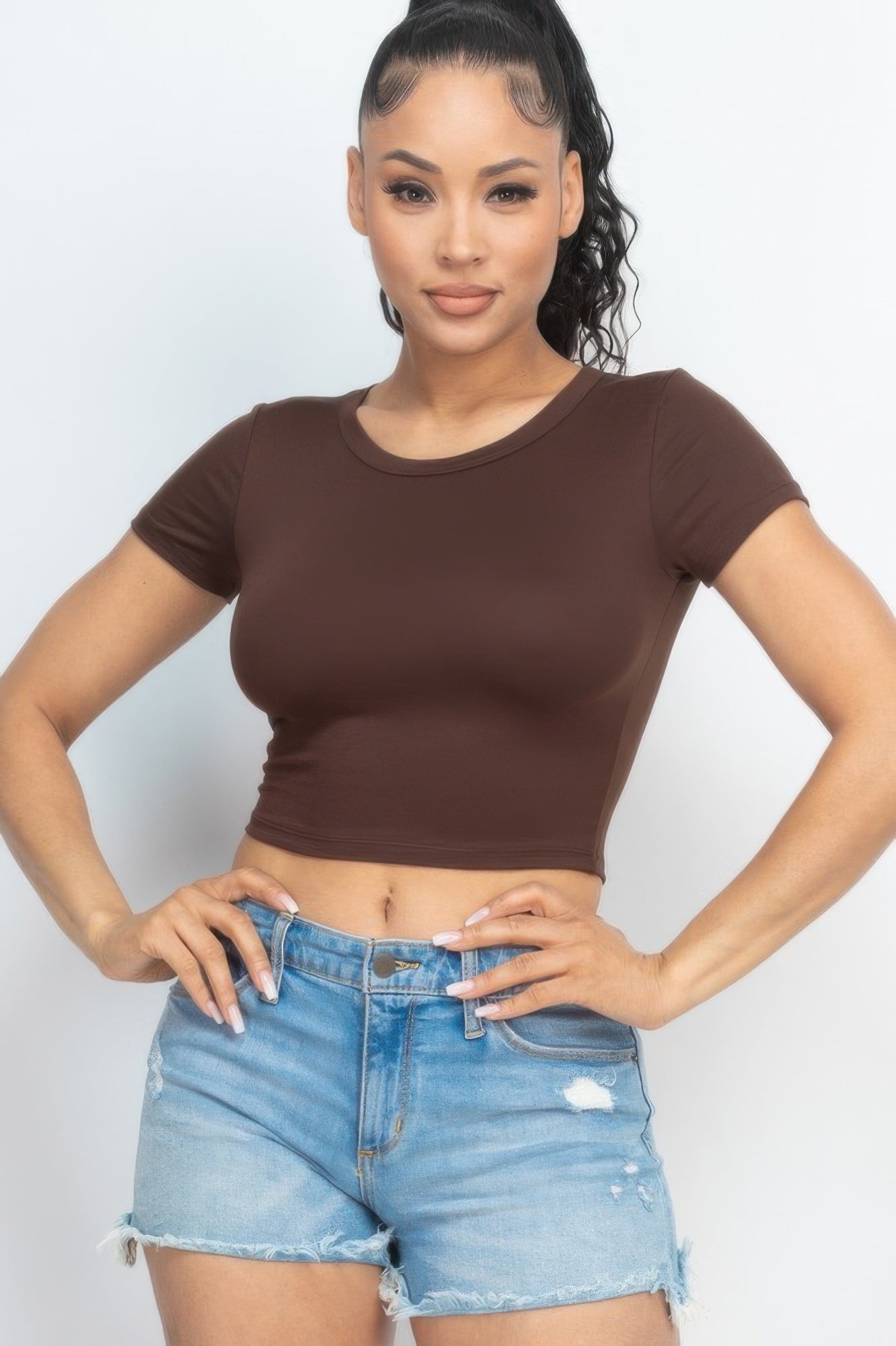 Ladies Casual Crop Top Shirt – Short Sleeve Round Neck Soft Comfortable Summer Top