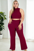 Plus Size Ribbed Mock Neck Crop Tank Top& Bootcut Pants Set