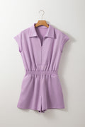 Solid Zipped Collar Short Sleeve High Waist Romper
