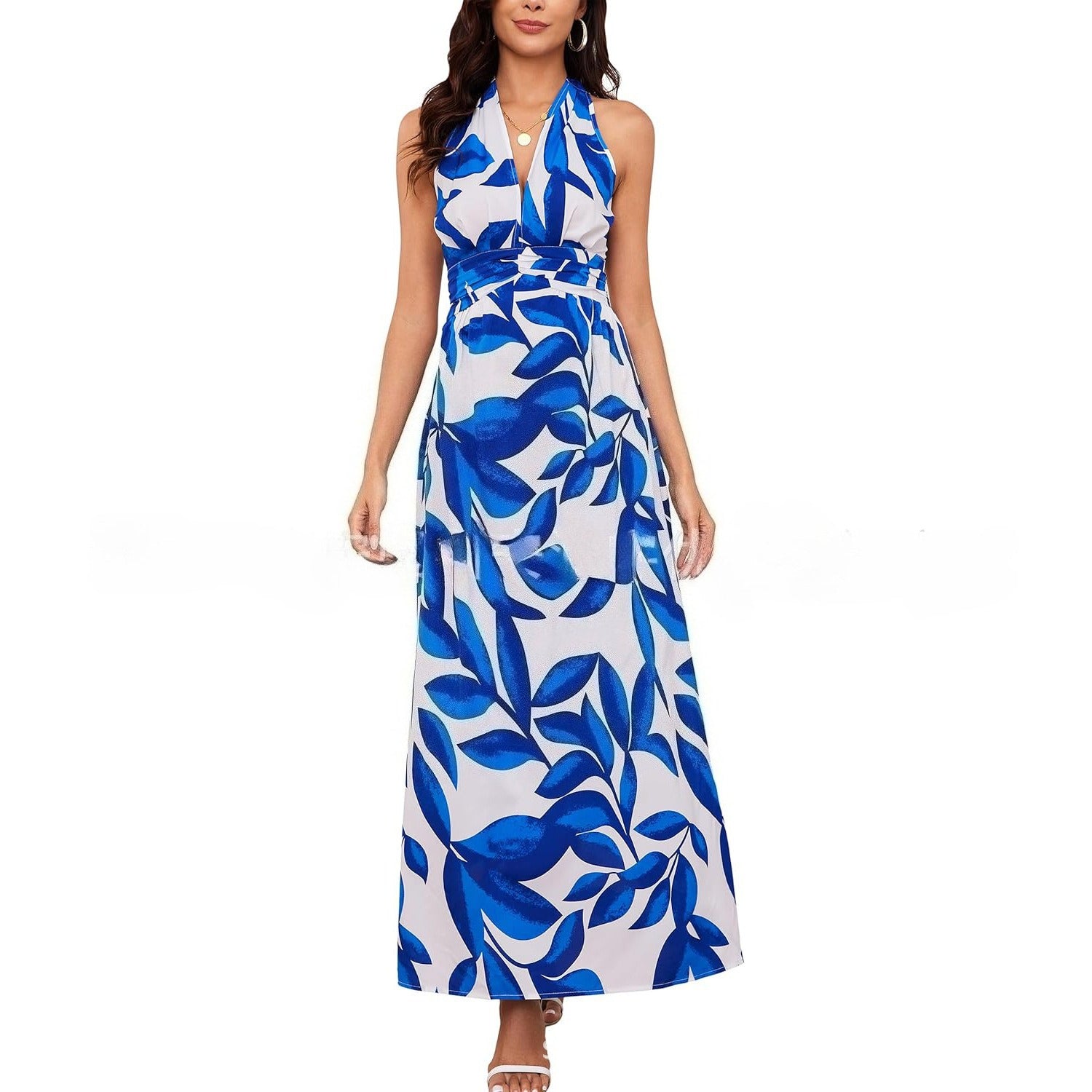 Women's Halter Neck Printed Bohemian Dress Vacation Beach Maxi Dress