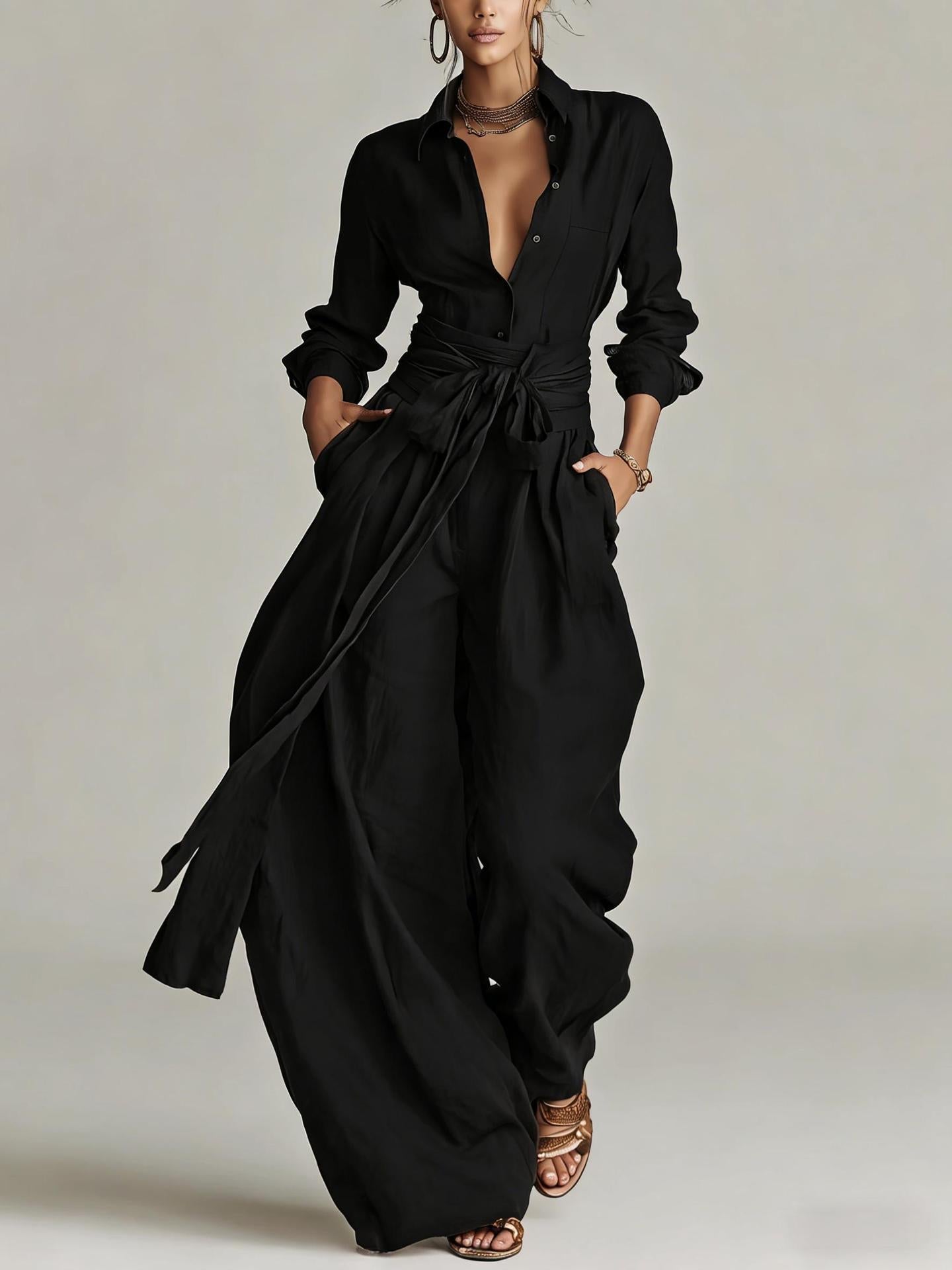 Einfarbiges Freizeit-Hosen-Set für Damen