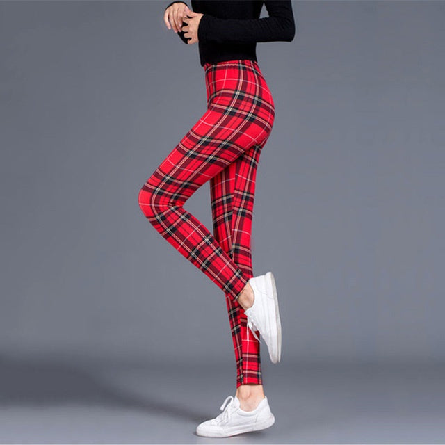 Karierte Yoga-Leggings für Damen – Push-up-Hose mit mittlerer Taille