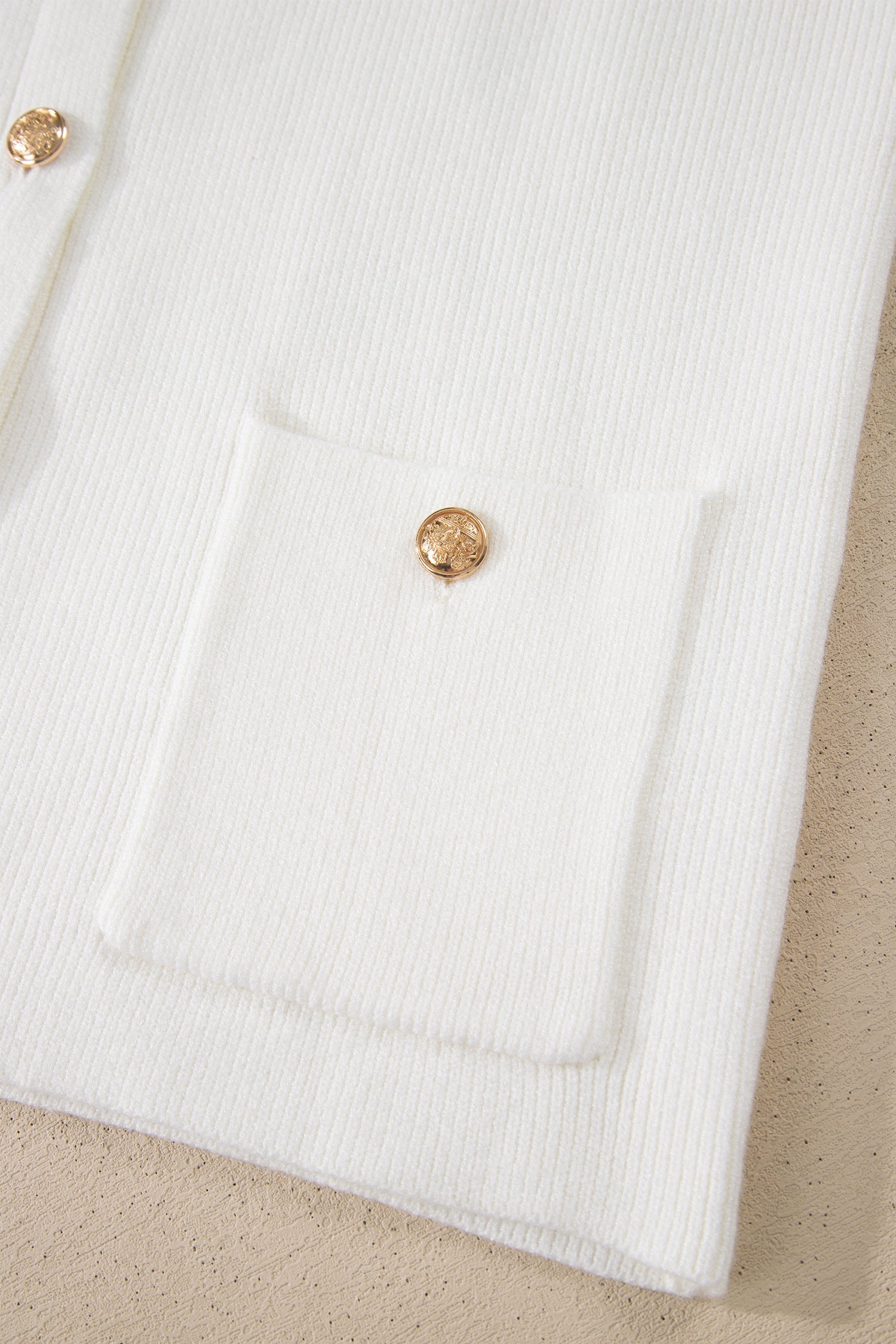 White Solid Color Sleeveless Knit Button Pocketed Sweater