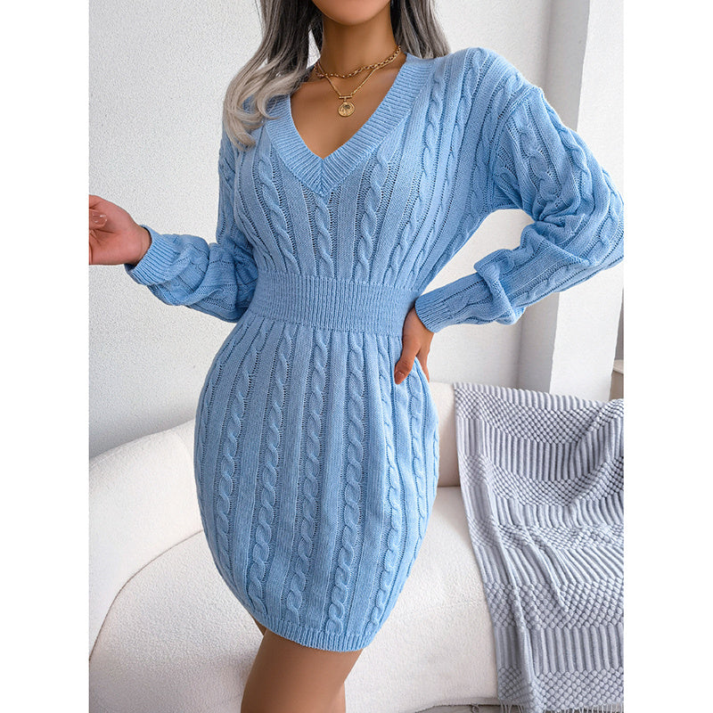 Women’s V-Neck Bodycon Sweater Dress