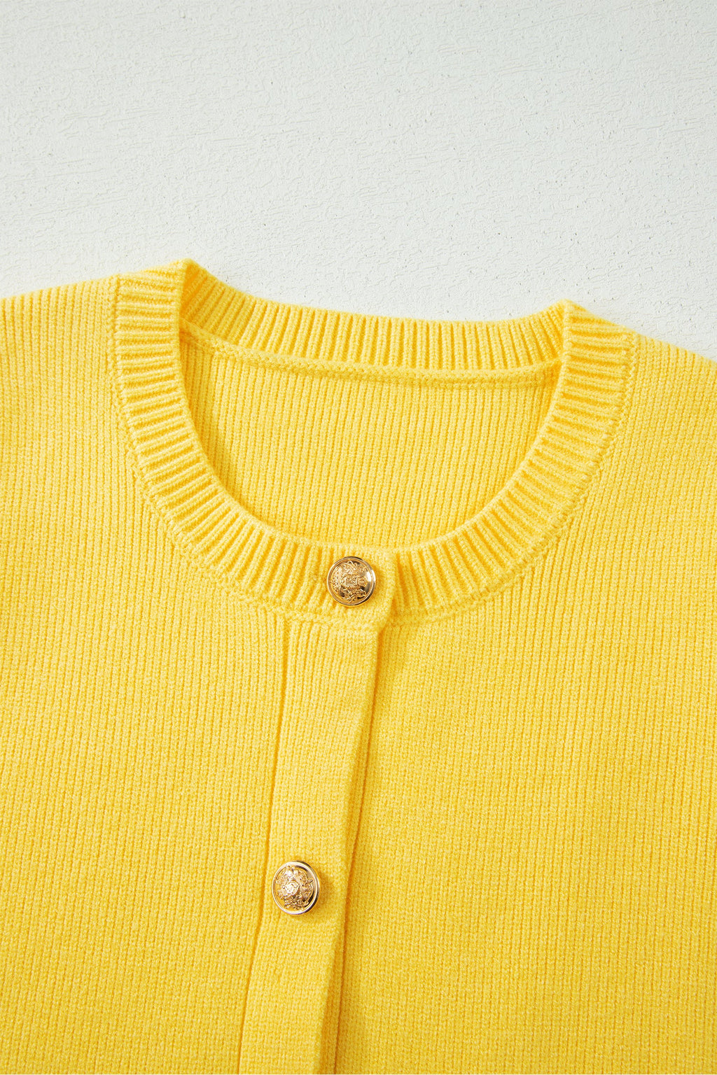 Yellow Cream Solid Color Sleeveless Knit Button Pocketed Sweater