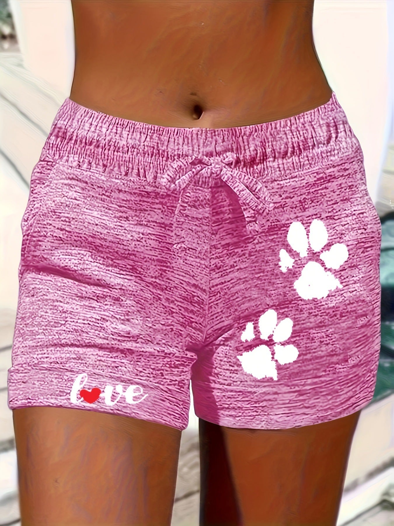 Bedruckte Damen-Shorts mit elastischem Bund, verkürzt, mit Taschen