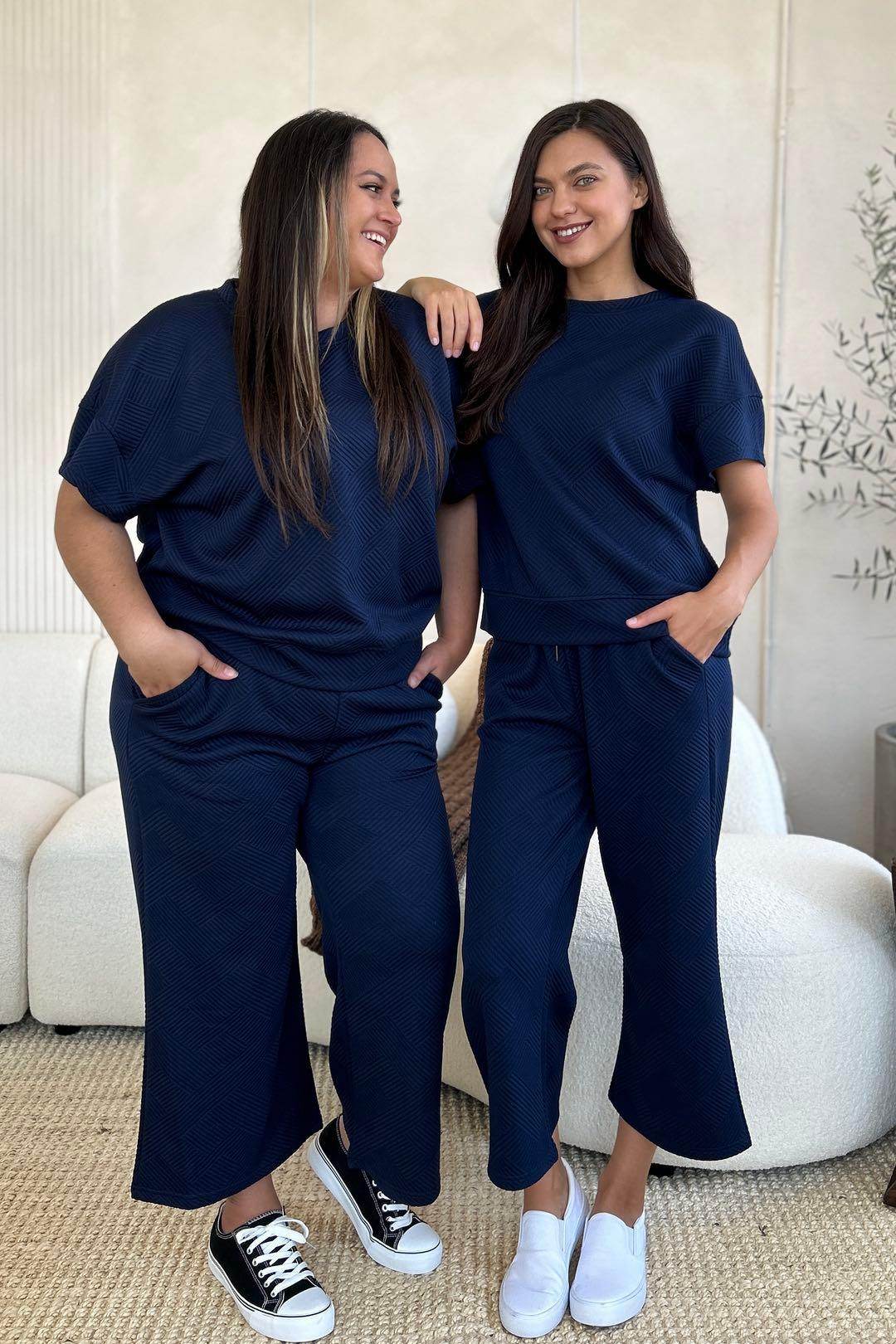 Double Take Full Size Texture Top and Pants Set for Women
