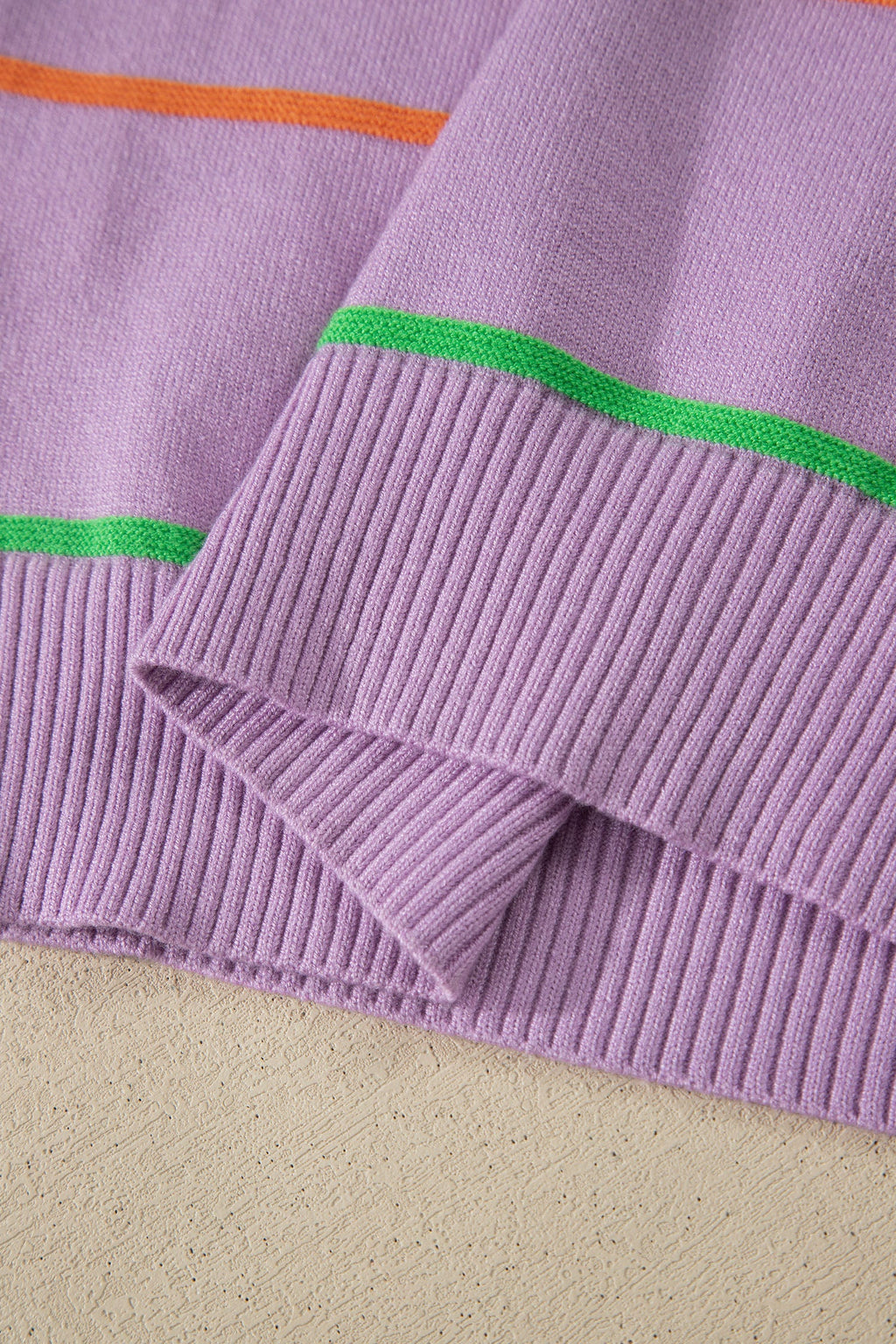 Purple Stripe Round Neck Knitted Sweater Tank