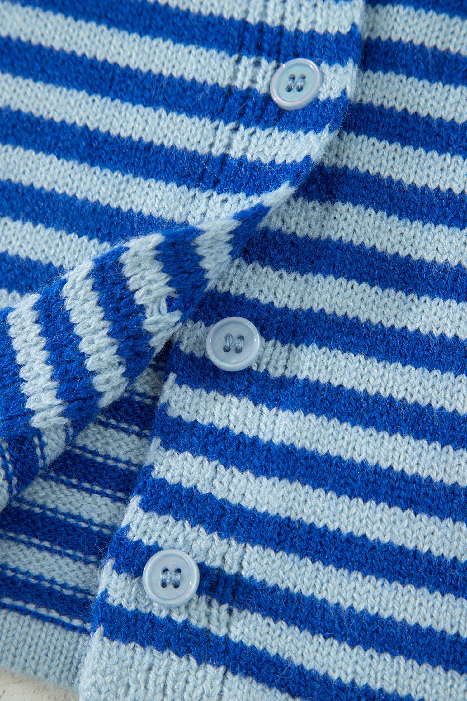 Blue Stripe Loose Half Sleeve Knit Button Down Sweater Cardigan