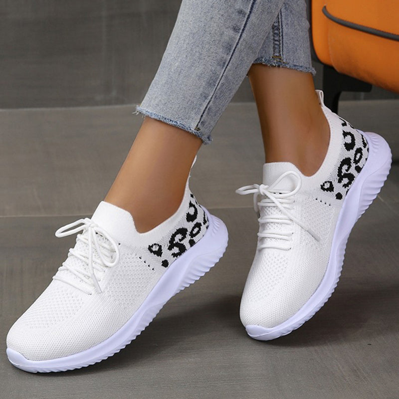 White Shoes Women Leopard Print Lace-up Sneakers Sports See size chart under “more details”