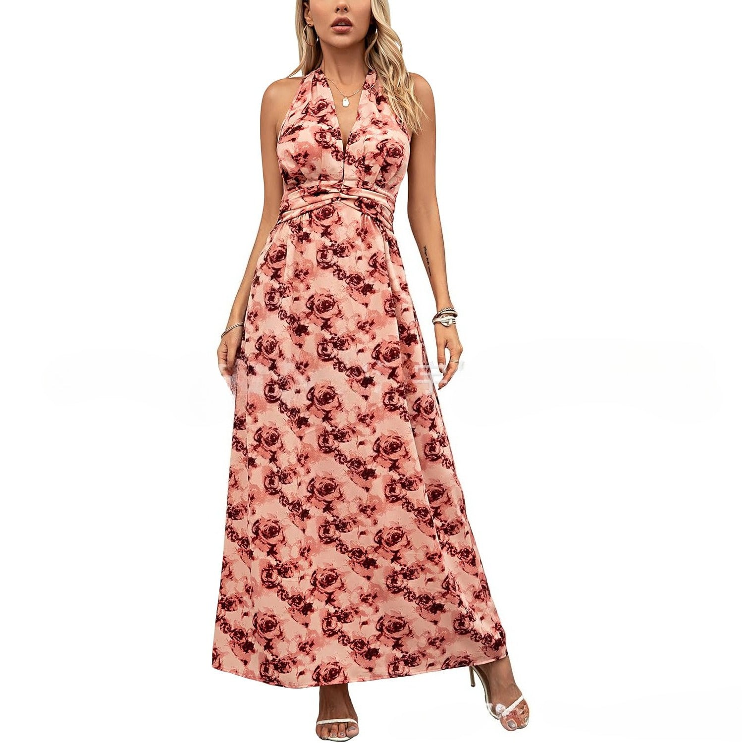 Women's Halter Neck Printed Bohemian Dress Vacation Beach Maxi Dress