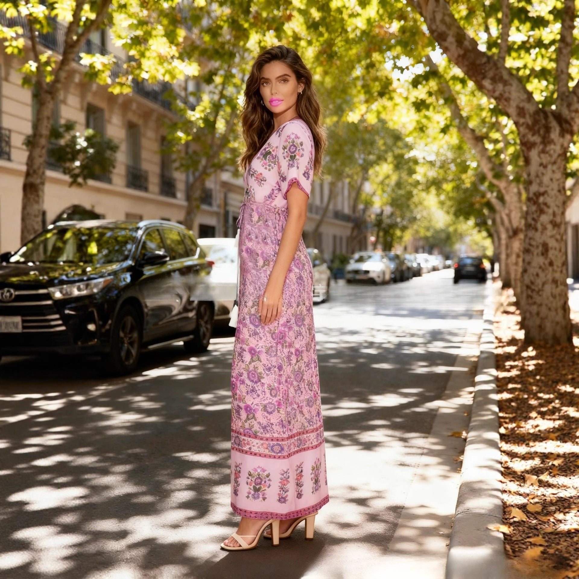 Women's Fringe Bohemian Floral Dress Vacation Beach Maxi Dress