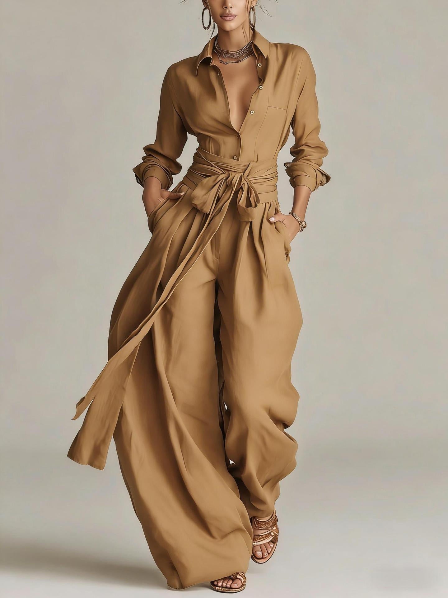 Einfarbiges Freizeit-Hosen-Set für Damen