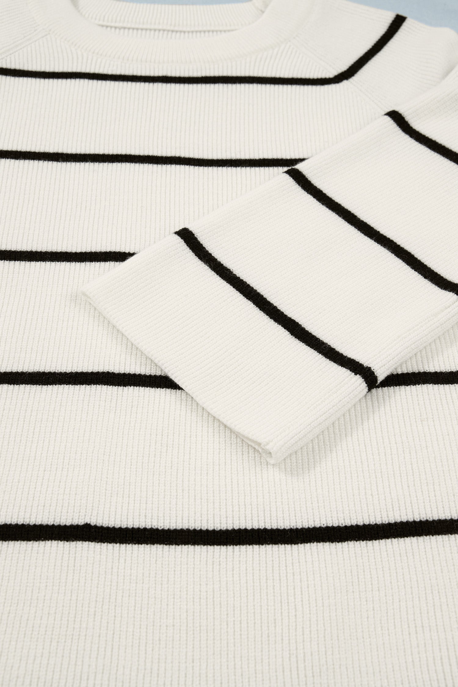 White Stripe Ribbed Knit Half Sleeve Loose Sweater Tee
