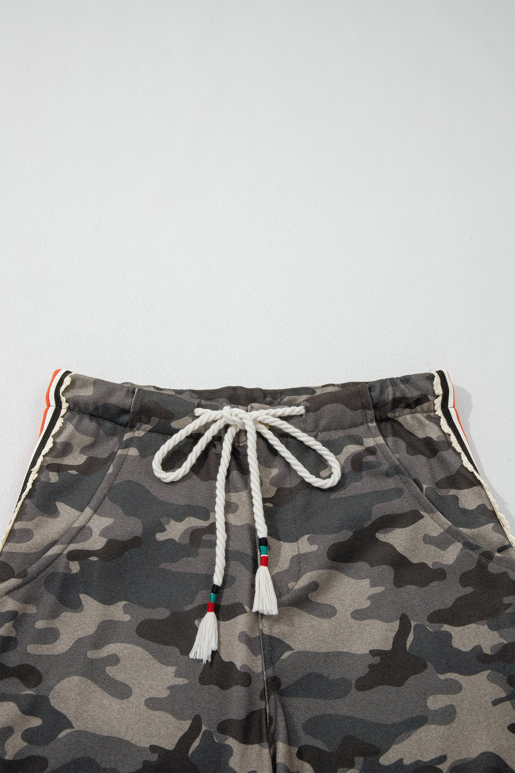 Green Camouflage Print Striped Side Panel Patchwork Drawstring Pants