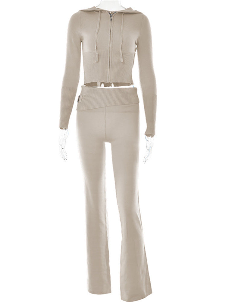 Set aus Langarm-Pullover und hochtaillierter langer Hose