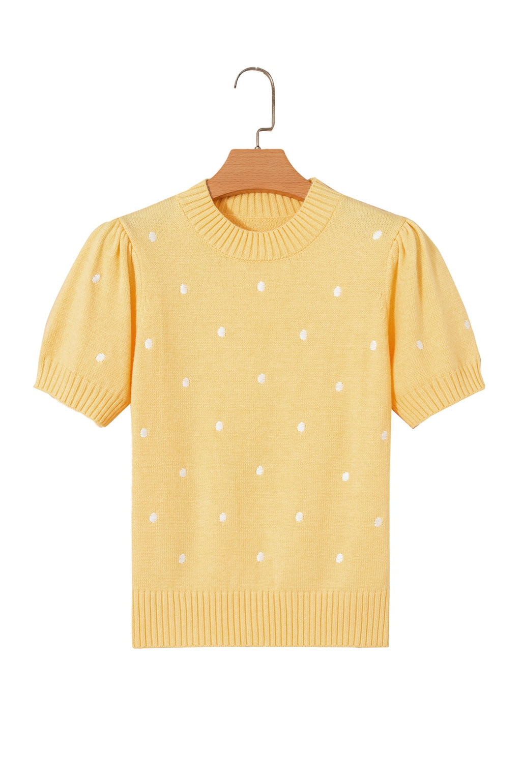 Yellow Cream Elegant Polka Dot Bubble Short Sleeve Sweater