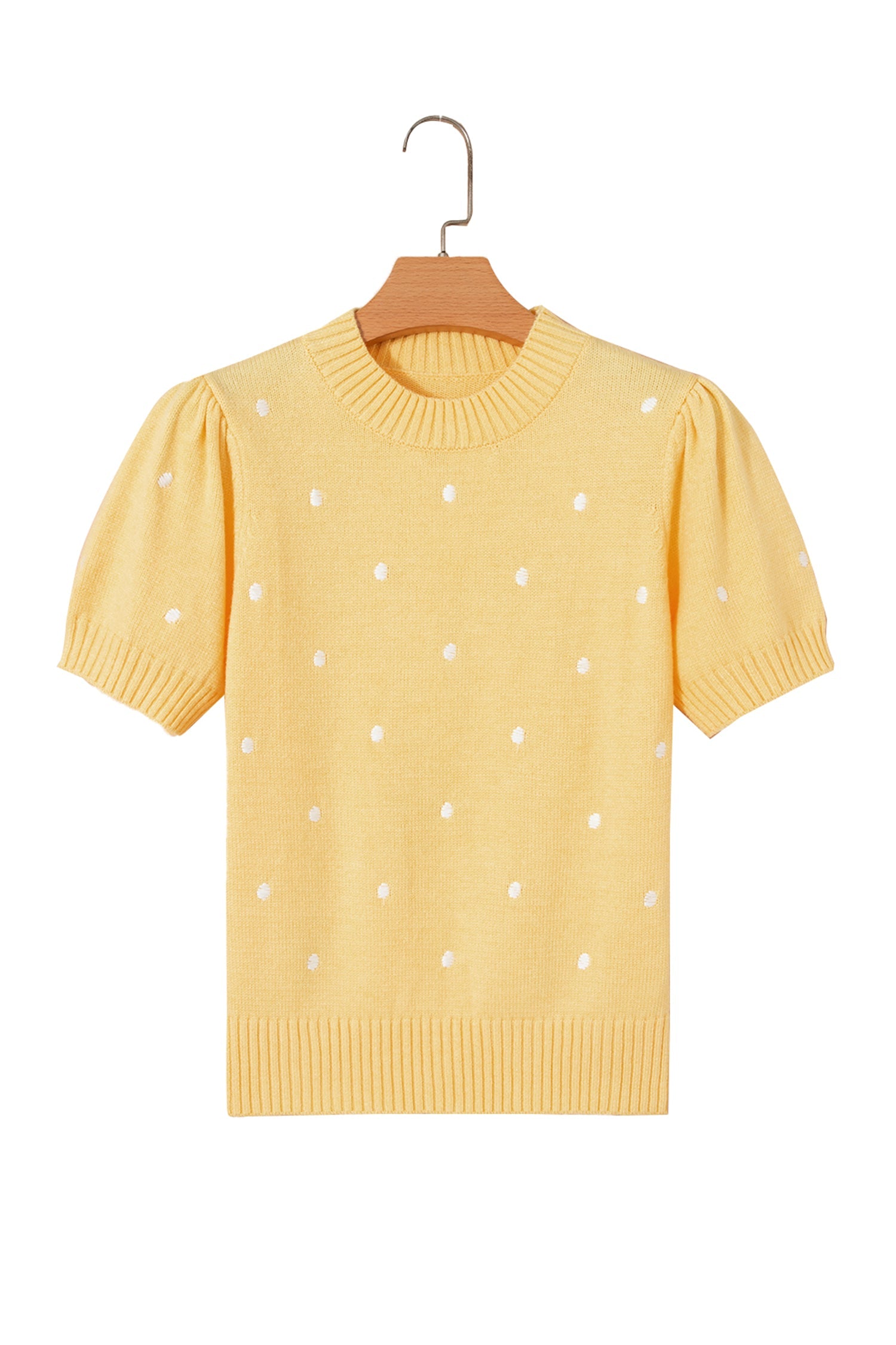 Yellow Cream Elegant Polka Dot Bubble Short Sleeve Sweater