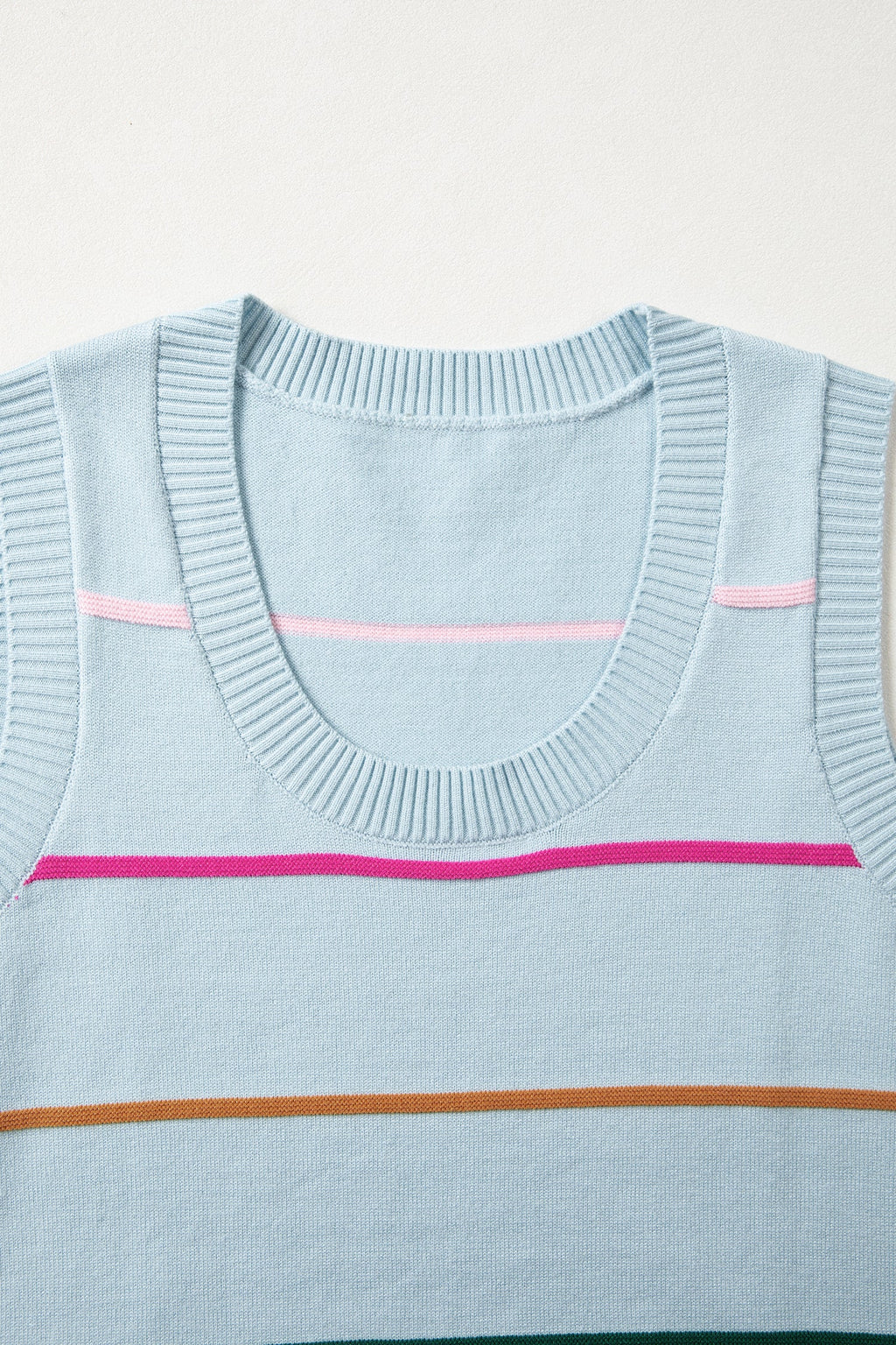 Sky Blue Stripe Round Neck Knitted Sweater Tank
