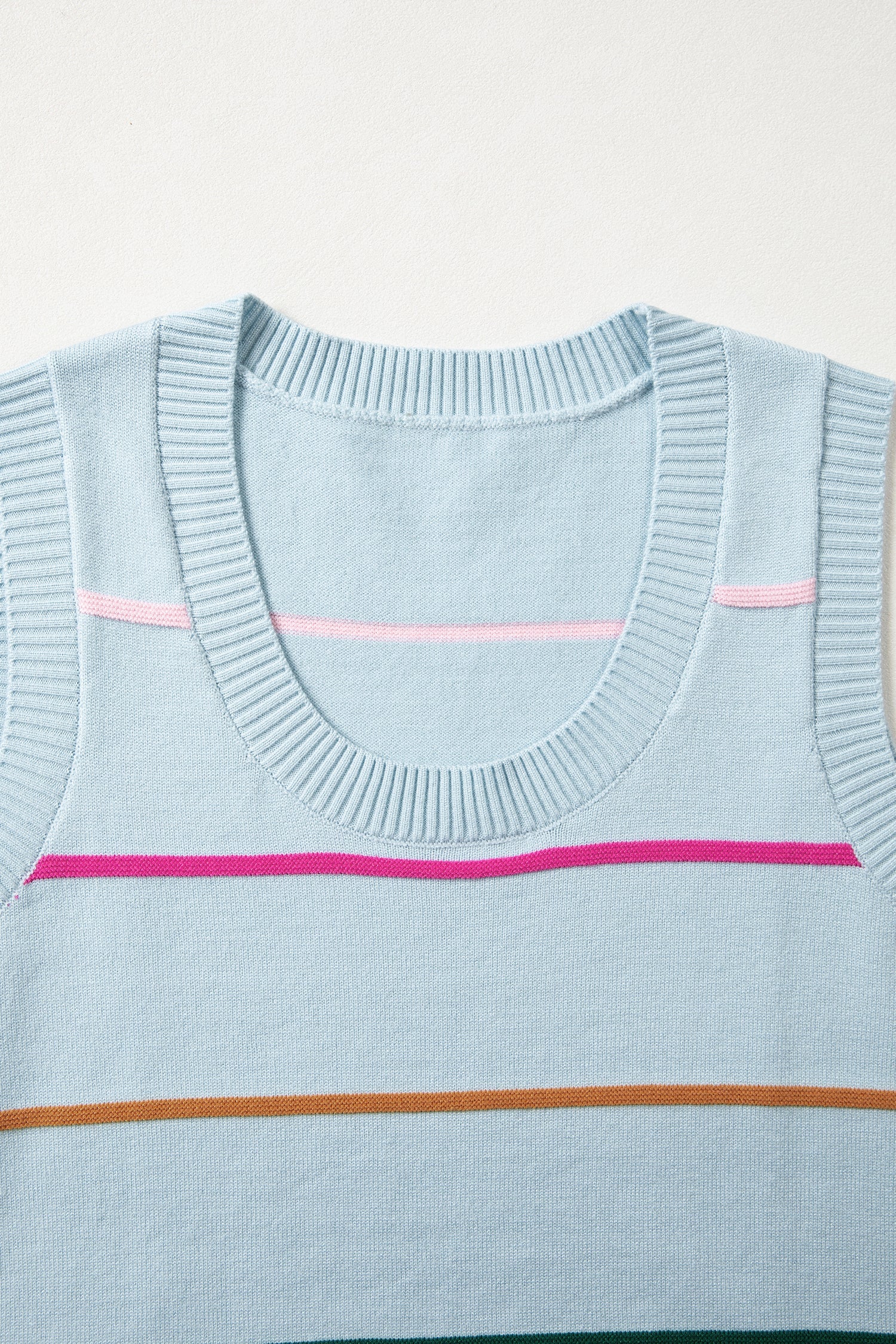 Sky Blue Stripe Round Neck Knitted Sweater Tank