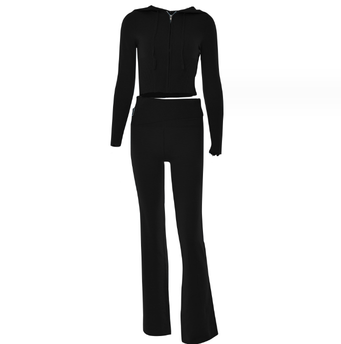 Set aus Langarm-Pullover und hochtaillierter langer Hose