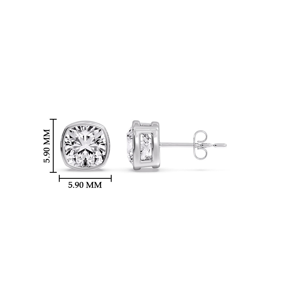 Bezel Set Cushion Diamond Stud Earrings