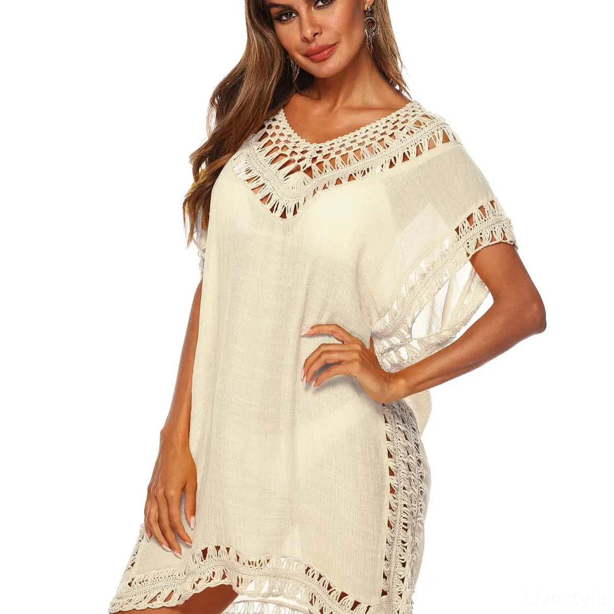 Bohemian Crochet Trim Beach Cover Up Dress