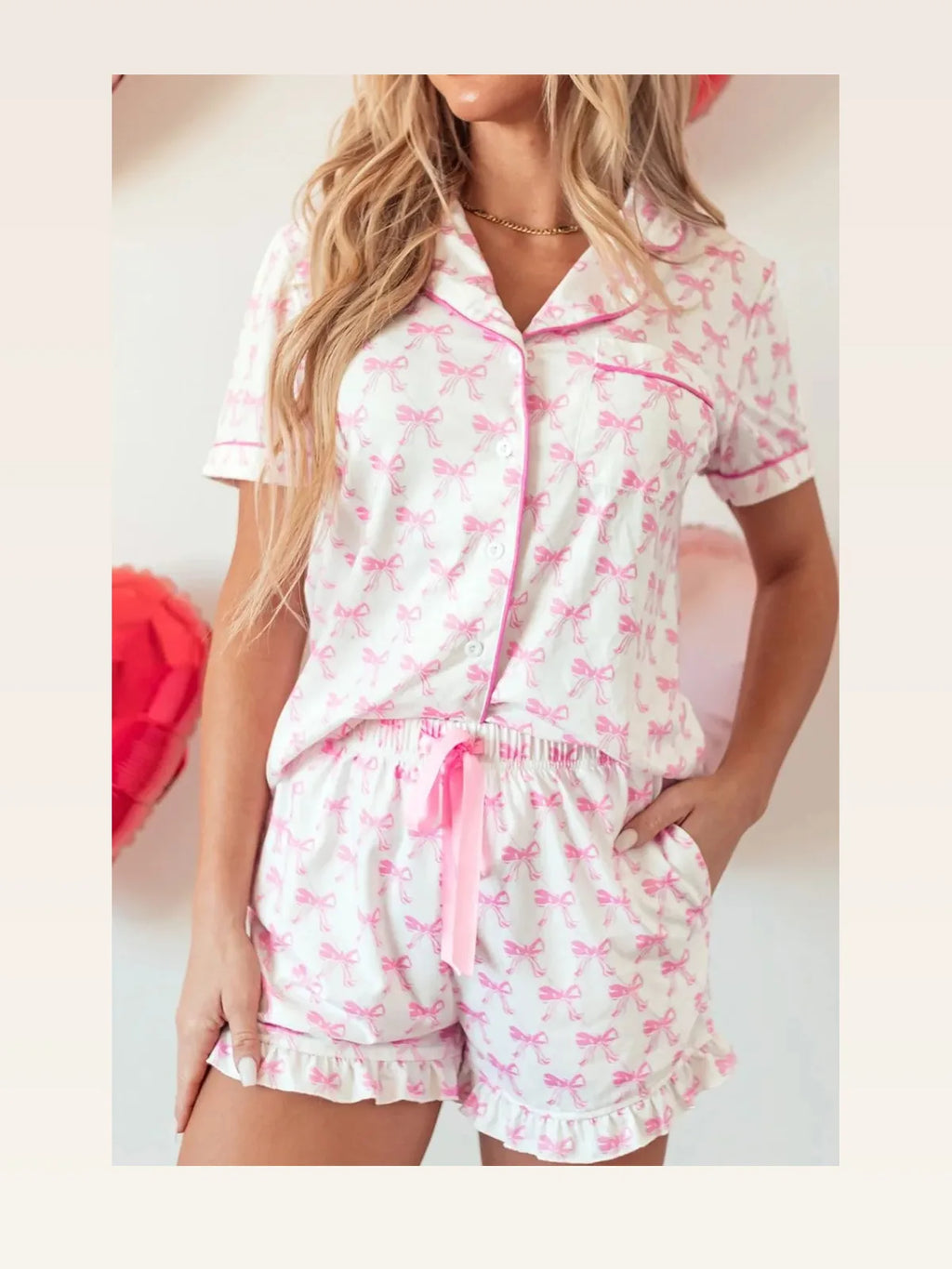 Bow Shirt and Shorts Lounge Set