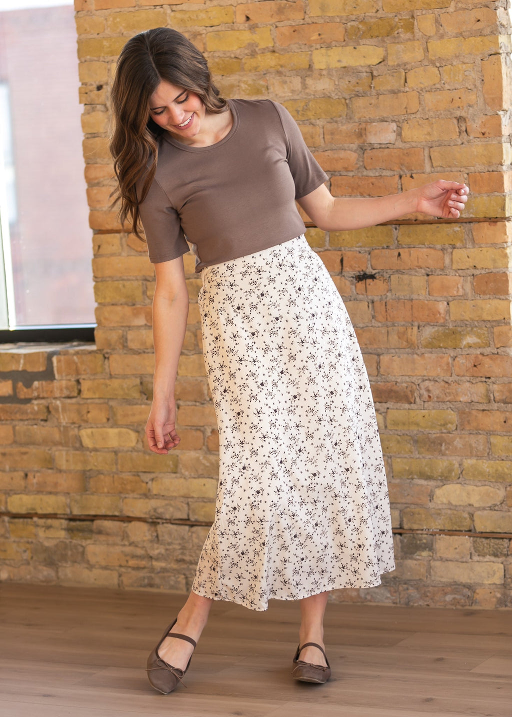 Braylyn Brown Floral Midi Skirt
