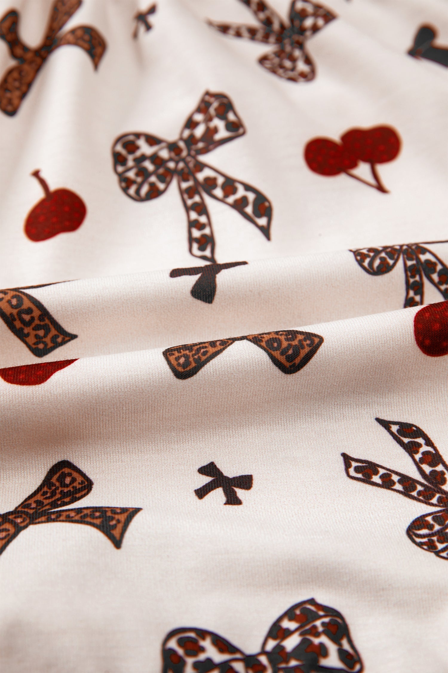 Leopard Cherry Bow Patchwork Shirt & Shorts Pajama Set