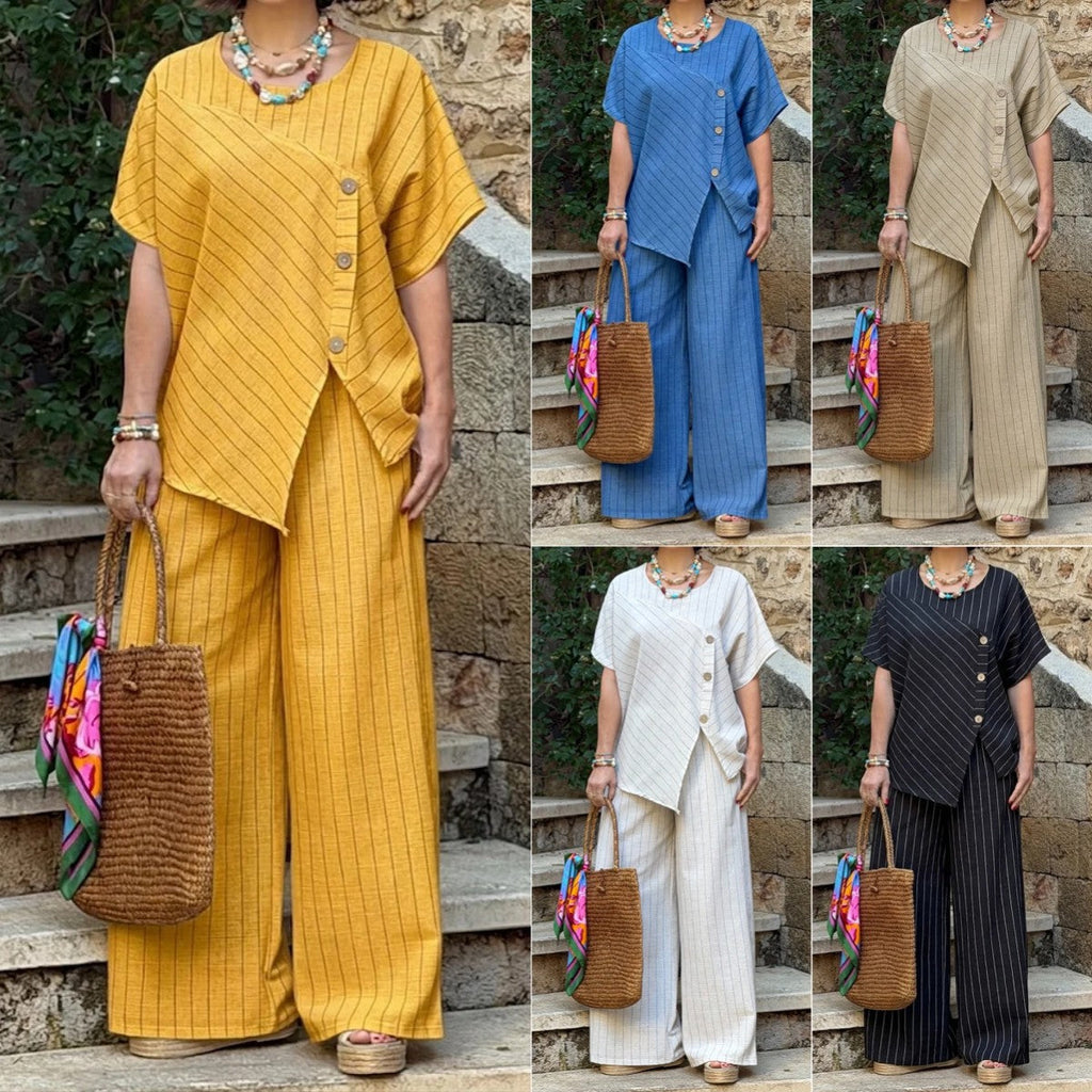 Collage of women wearing various outfits with a brown woven bag against a stone wall.