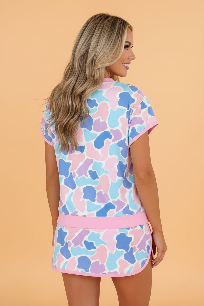 Camo Short Sleeve Top & Athletic Skort Set