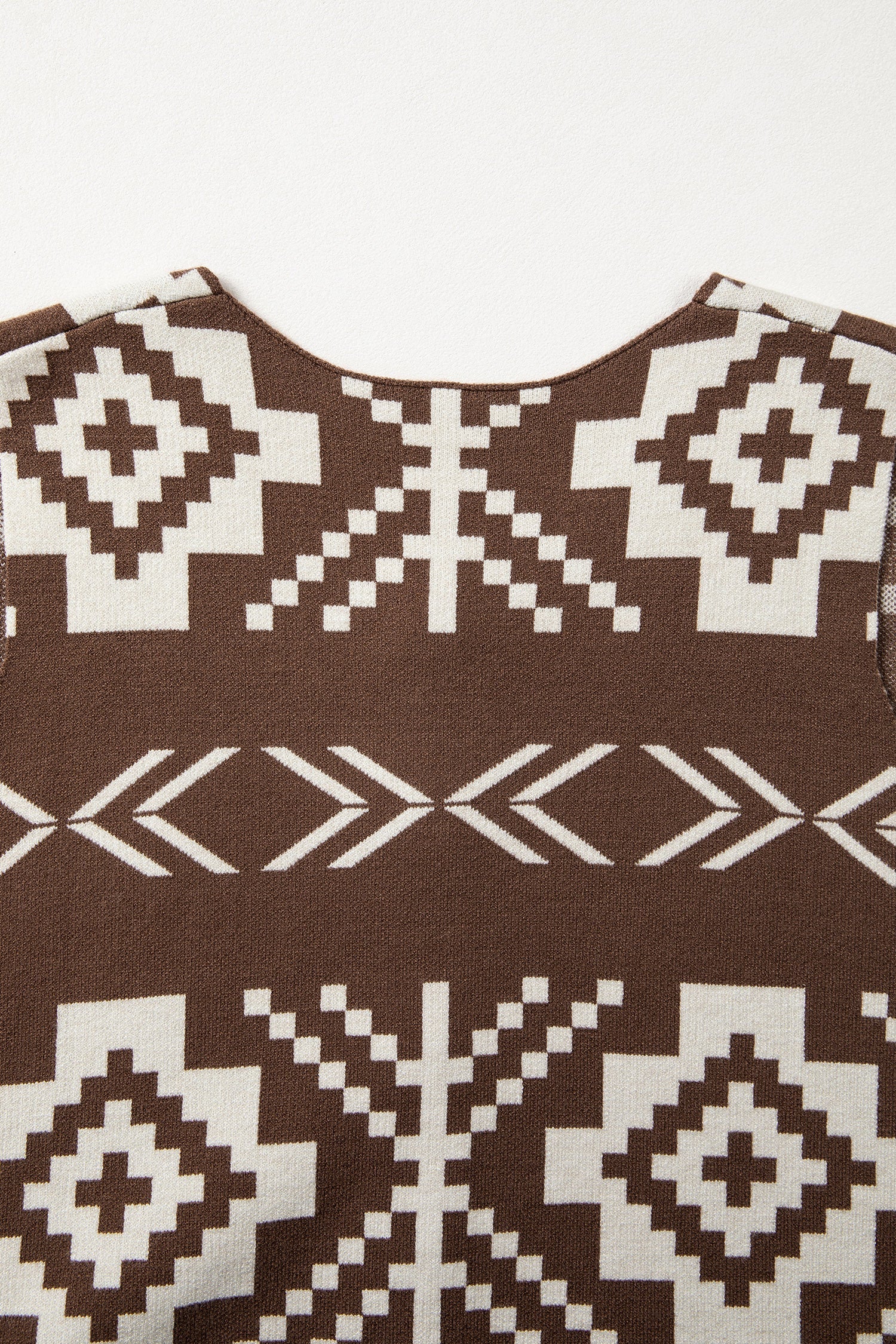 Brown Southwestern Aztec Button Square Neck Sweater Vest