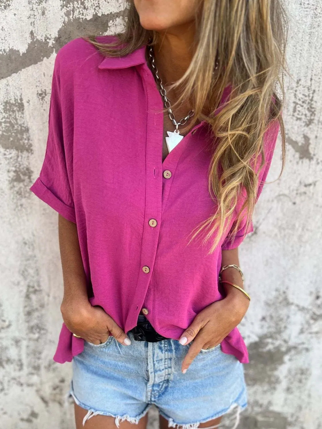 Hemdbluse in Normal- und Übergröße mit Kragen und halben Ärmeln