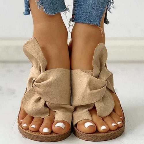 Freizeit-Sandalen Damen Einzigartige Sandalen Knöchel Offener Zeh Plateau Swing Sommer Damen Schuhe Geknotete Schleife Flaches Fußbett Sandalen Für Damen Offener Zeh Freizeit Sommer Slide Charmante Sandalen