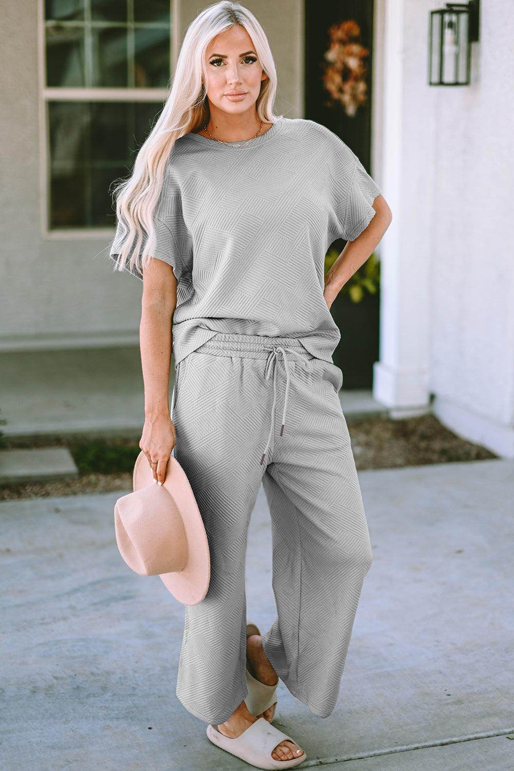 Double Take Full Size Texture Top and Pants Set for Women