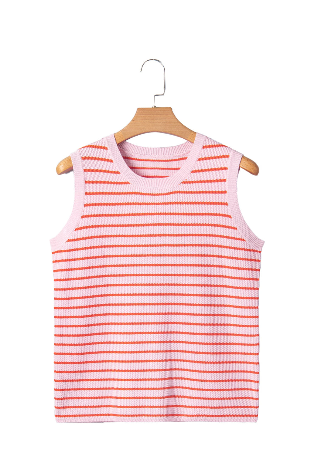 Pink Stripe Textured Knit Sleeveless Casual Sweater Top