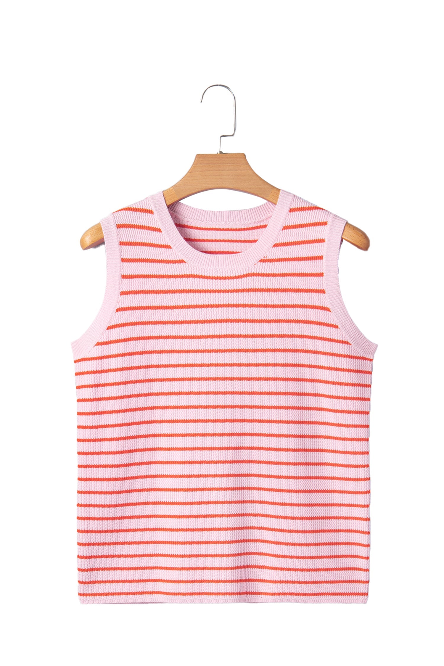 Pink Stripe Textured Knit Sleeveless Casual Sweater Top