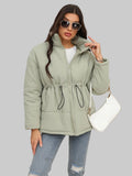 Women Drawstring Waist Zip-Up Puffer Jacket