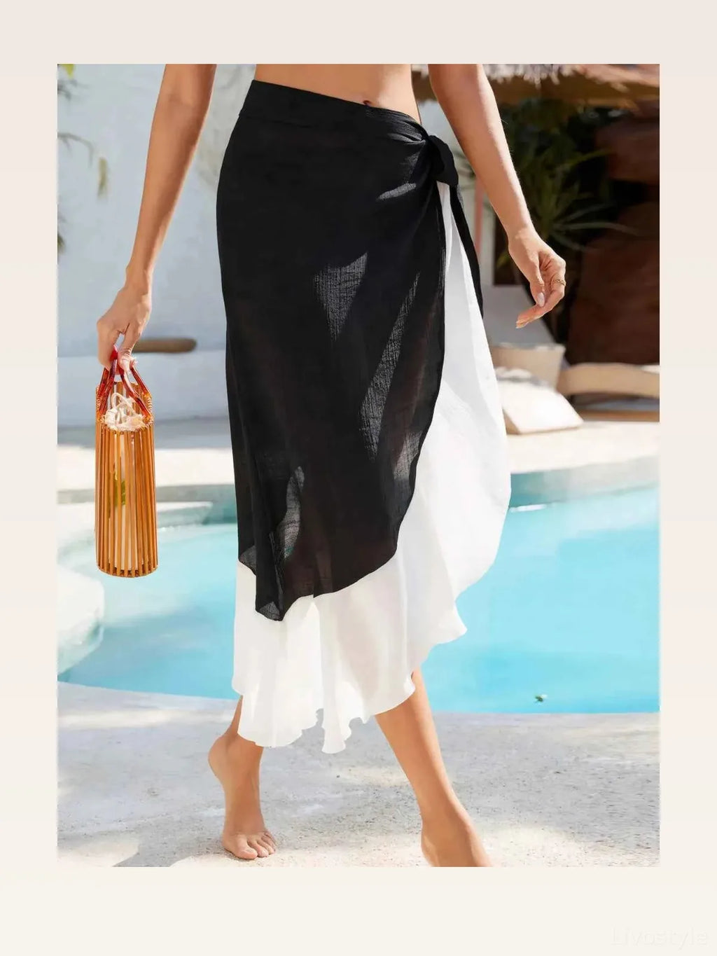 Contrast Tied Swim Cover Up Skirt