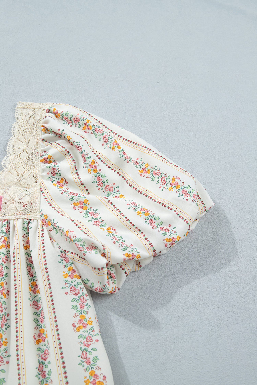 Floral Contrast Ribbon Bow Lace Square Mini Dress