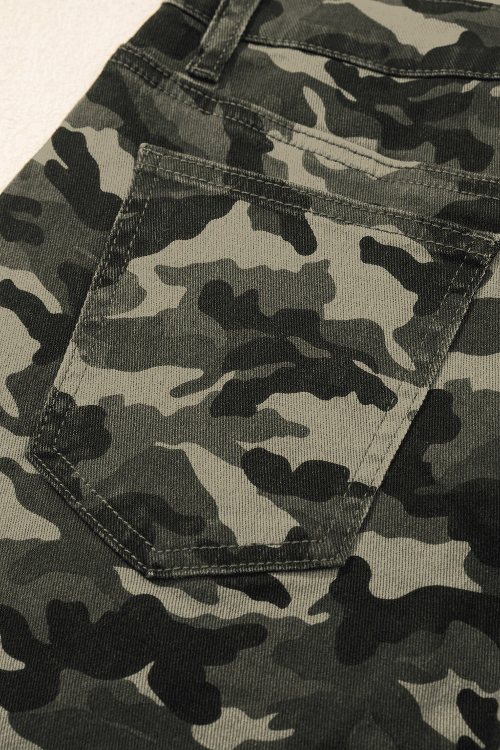 Green Camouflage Print Multi Pocketed Womens Denim Pants