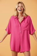 Solid Half Buttoned Collar Loose Romper