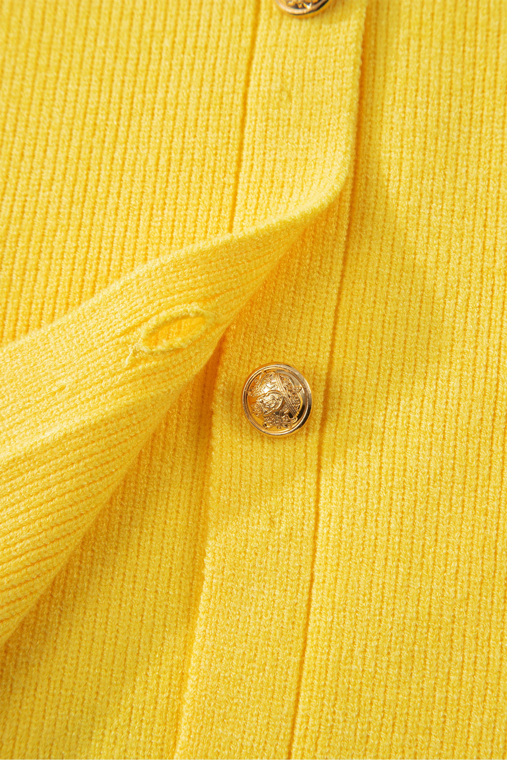 Yellow Cream Solid Color Sleeveless Knit Button Pocketed Sweater
