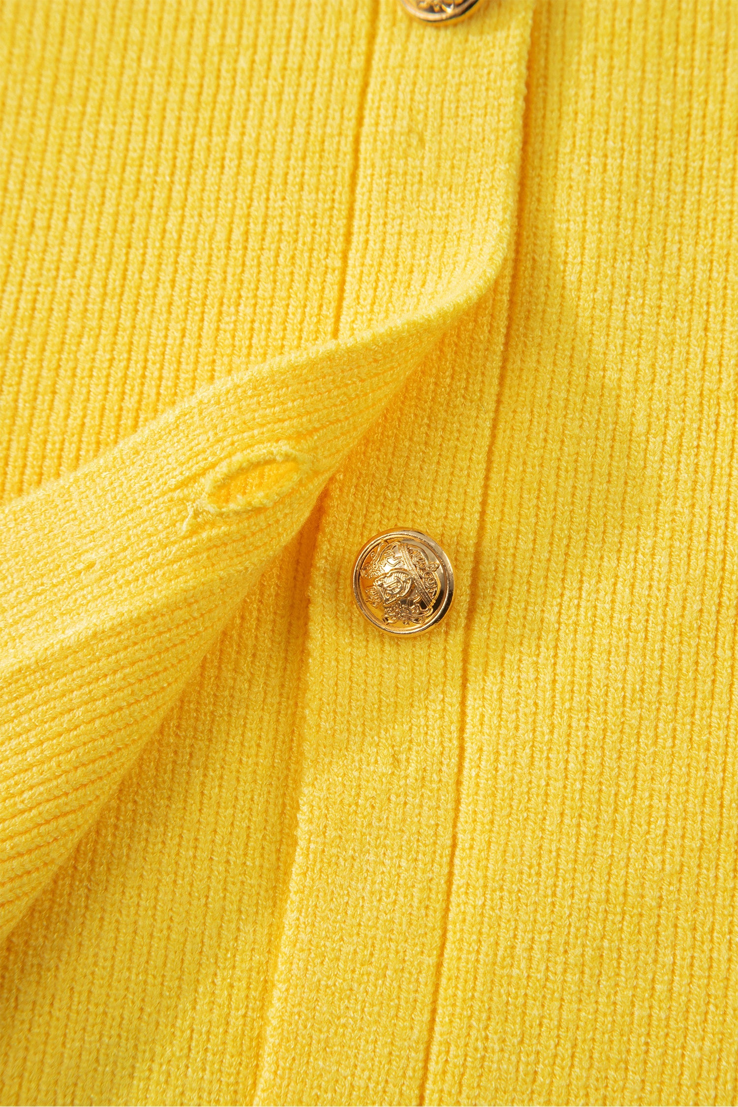 Yellow Cream Solid Color Sleeveless Knit Button Pocketed Sweater