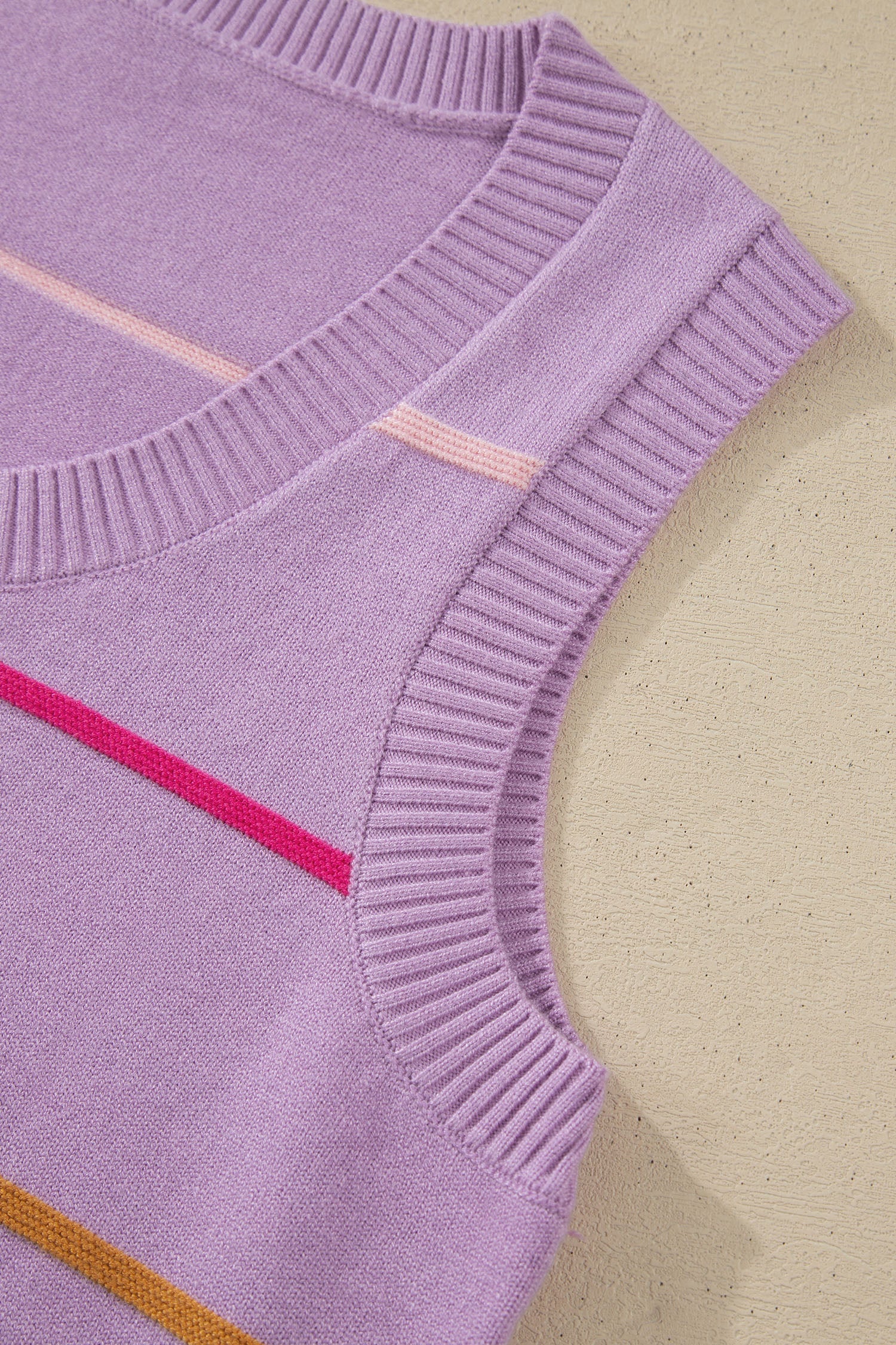 Purple Stripe Round Neck Knitted Sweater Tank
