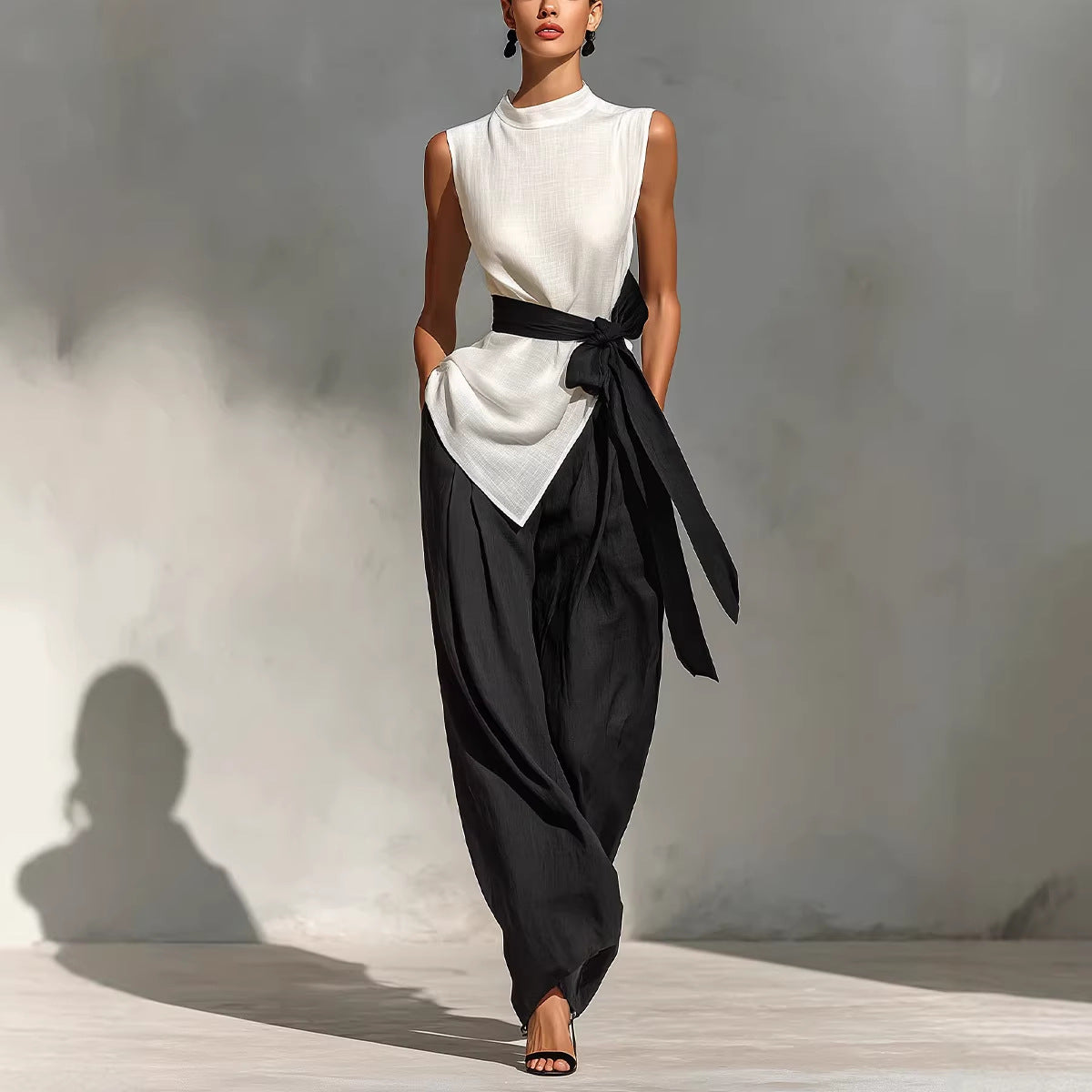 Damen-Set aus ärmellosem Schnürtop und weiter Hose