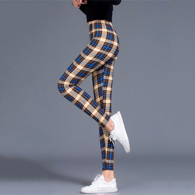 Karierte Yoga-Leggings für Damen – Push-up-Hose mit mittlerer Taille