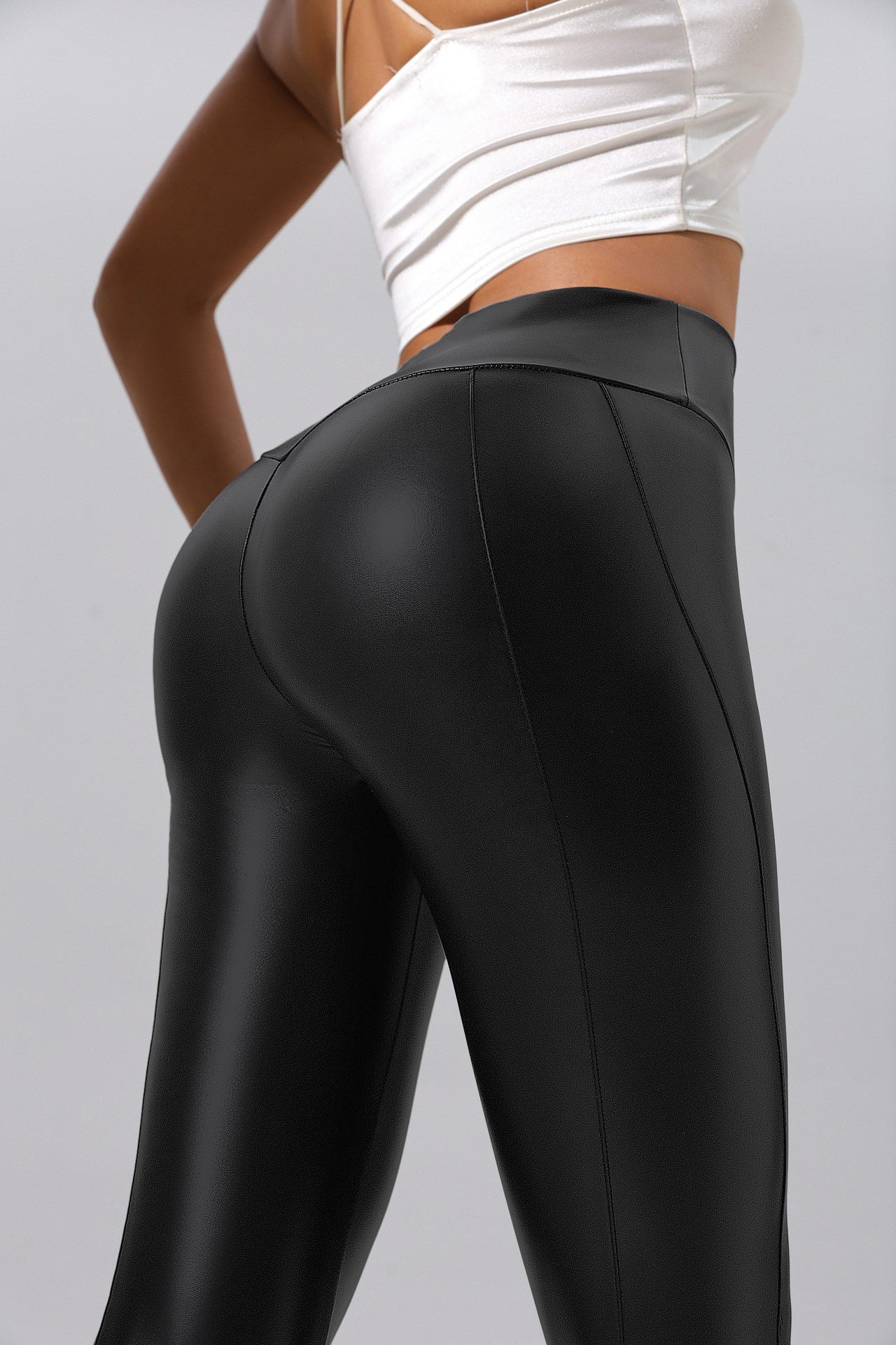 Damen-Patchwork-Lederhose für Laufen, Fitness und Yoga